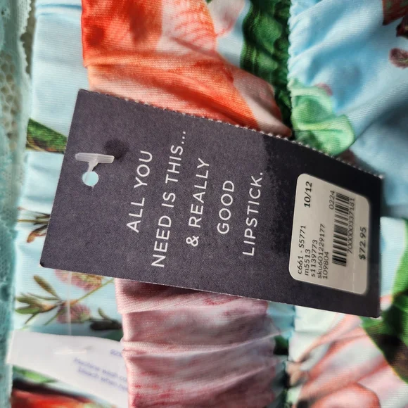 Cacique Aqua Floral Sexy Silky 2 Piece Set Pajamas Lingerie Lace Trim - Picture 3 of 5